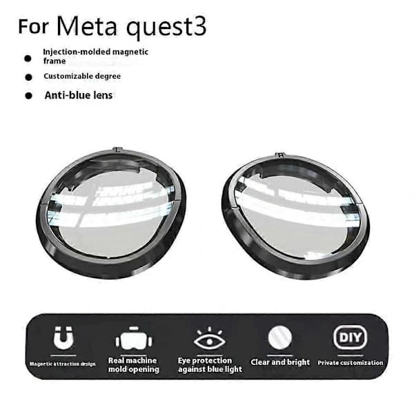 (Pow Yeah!) Til Meta Quest 3 Magnetisk Linseramme Indbygget Resinlinse Anti Blåt Lys VR Headset Tilbehør