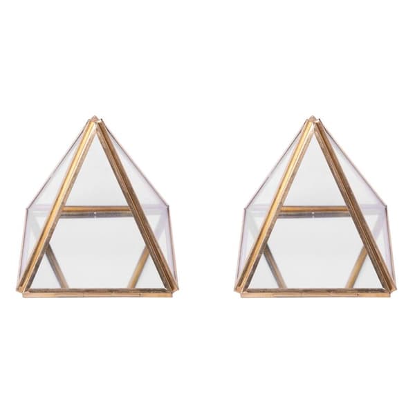 2X Glasboks Gylden Geometrisk Dekorativ Boks Geometrisk Glaspyramide Ringholder til Bryllupsjubilæumsgave S