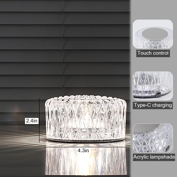 Crystal LED Table Lamp, 3-Level Adjustable Brightness, 16-Color Touch Controlled Rechargeable Lamp, Night Light, Bedside Lamp, Dining Table Lamp