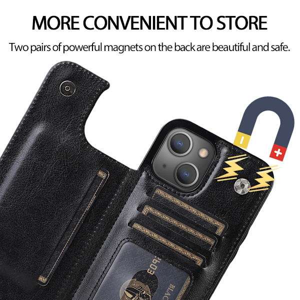 iPhone 13 -kotelo, lompakko, musta