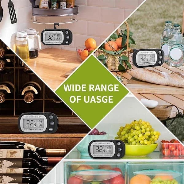 (pow yeah!) 4 Pcs Digital Refrigerator Thermometer Fridge and Freezer Combination with Large LCD Screen Stand for Room Kitchen