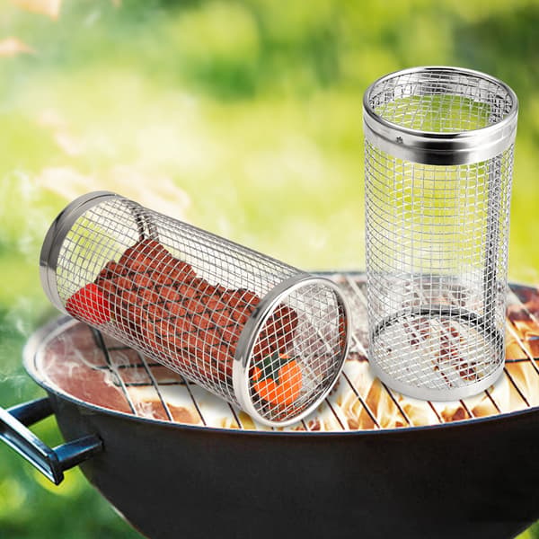 BBQ Grillkurv 2 stk Roterende Rustfrit Stål Grillnet til Grill BBQ Tilbehør til Fisk Kød