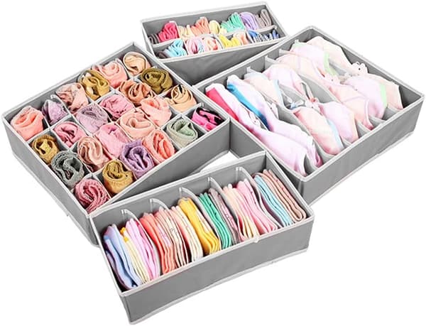 Grey Foldable Drawer Storage, 4 Foldable Underwear Storage, N