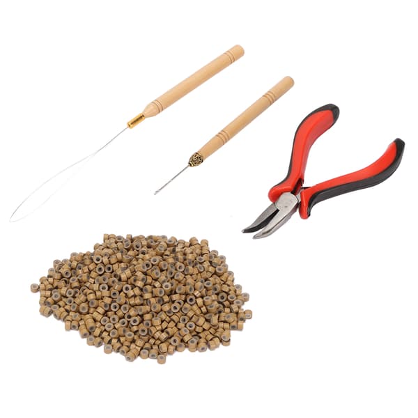 Micro Silicone Hair Extension Beads 1000pcs with Crochet Hook and Plier Tool Kit