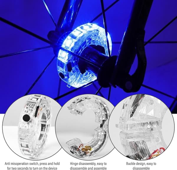 2 stk LED-eiker til sykkel, LED-navlys, LED-navlys til barnescooter, LED-hjulbelysning til sykkel