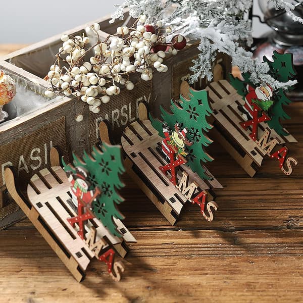 3 deler juleslede ornamenter, juleslede dekorasjon i tre