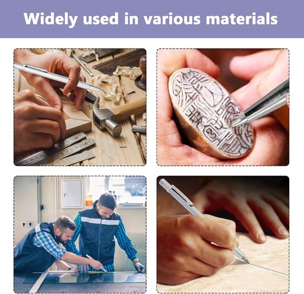 Volframkarbid Skrivpenna, 4-pack Metallskrivspetsar, Graveringsskrivare med Blad