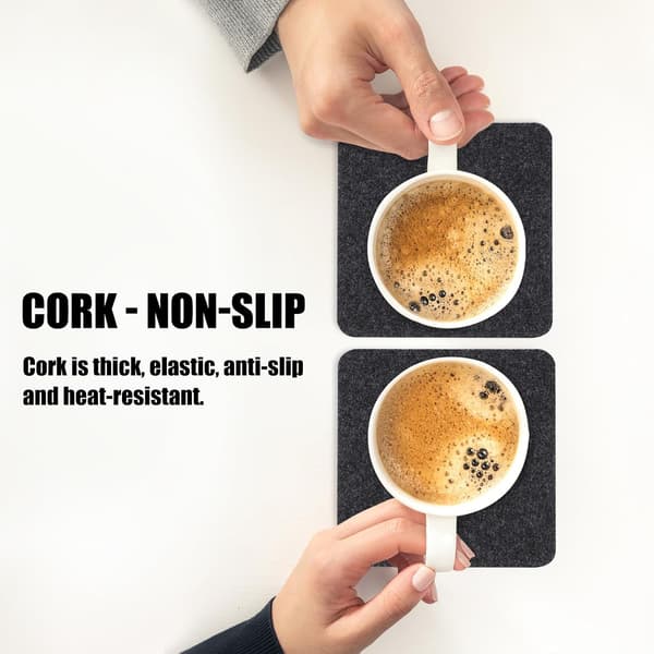 Felt and Cork Coasters Square Cup Coasters 8 Pcs Black 10x10 cm Absorbent Drink Coasters