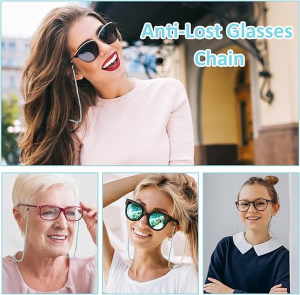 Beaded Glasses Chain Set, 2-Pack, Adjustable Non-Slip ABS Straps for Eyeglasses, Sunglasses, and Face Masks, Blue, 70 cm