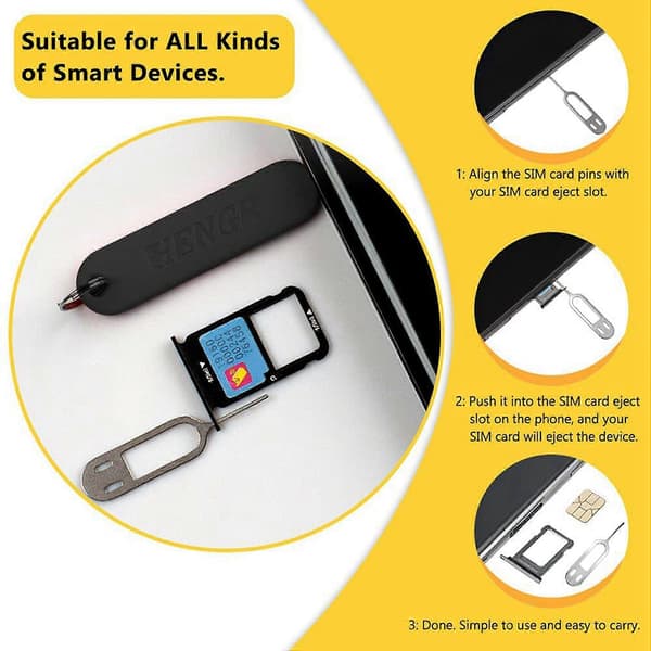 12 pcs SIM Card Removal Tool - SIM Card Tray Pin Ejector Tool Needle Opener Ejector, with Detachable Keychain, Black Black Svart