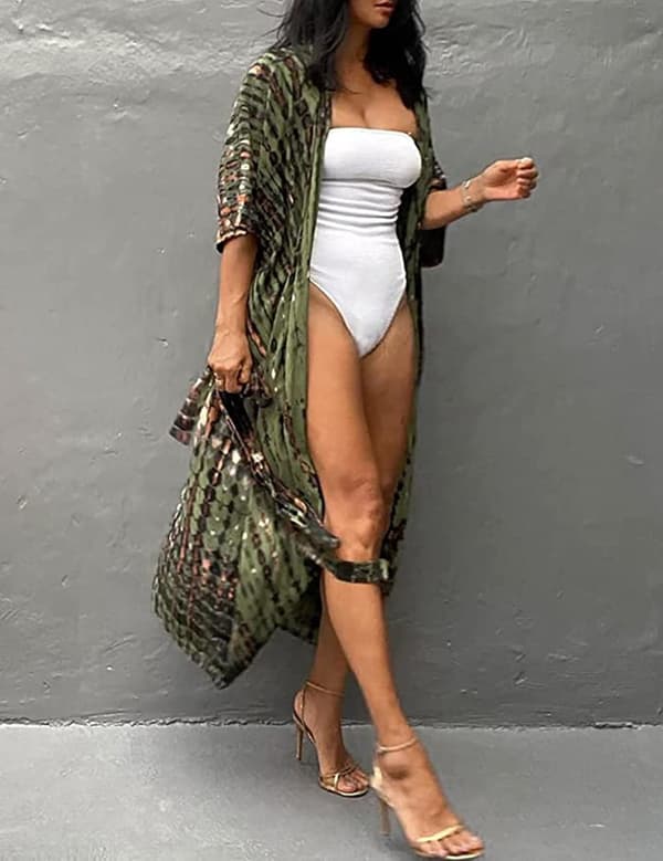 Strandklänning Dam Sommar Kimono Bikini Cover Up Tunika Kofta