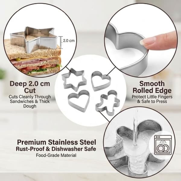 Sett med 6 hjerteformede kakeformer (11 cm, 10,8 cm, 8,5 cm, 7 cm, 5,7 cm, 4,7 cm) og mini hjerteformede kakeformer for barn