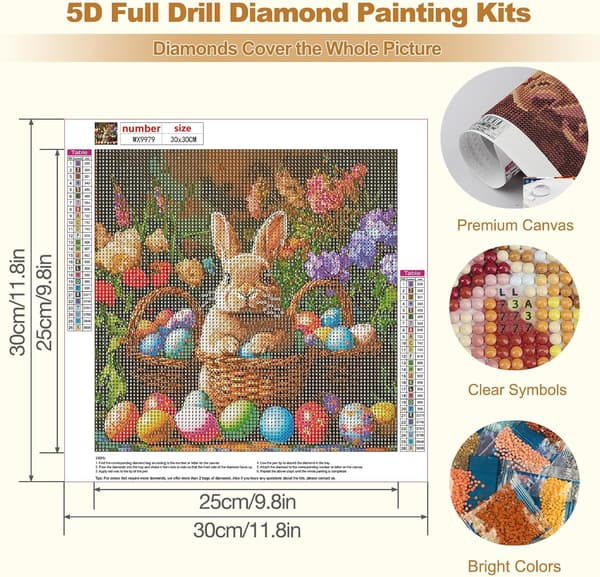 5D påskediamantmalingssæt til voksne, DIY kaniner og farvede æg DIY 12×12in