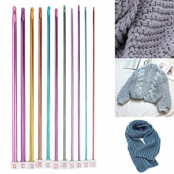 Set med 11 tunisiska virknålar i aluminium, 2–8 mm (26,9 cm) [JUN]