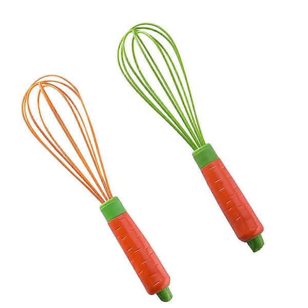 Egg Whisk Silicone Whisk for Mixing Stirring in Kitchen 2-Pack Carrot Shape Handle