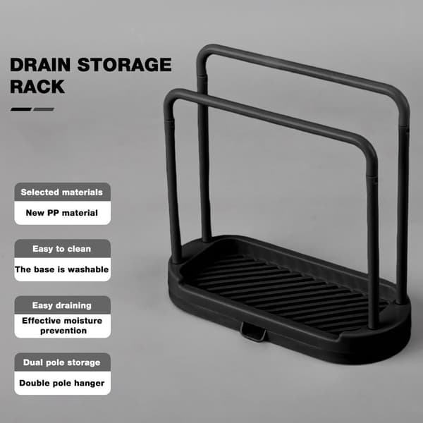 Dish Drying Rack for Kitchen Counter, Double Row Dishcloth Drying Rack, Towel Holder, Sink Organizer, Sponge Drain with Removable Drip Tray
