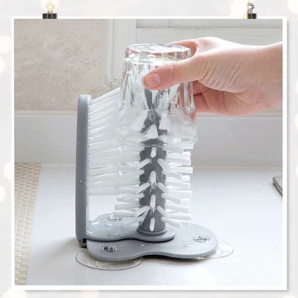 Double-sided dish brush with suction cup for glass, dishes and kitchen cleaning, compatible with various brands [JUN]