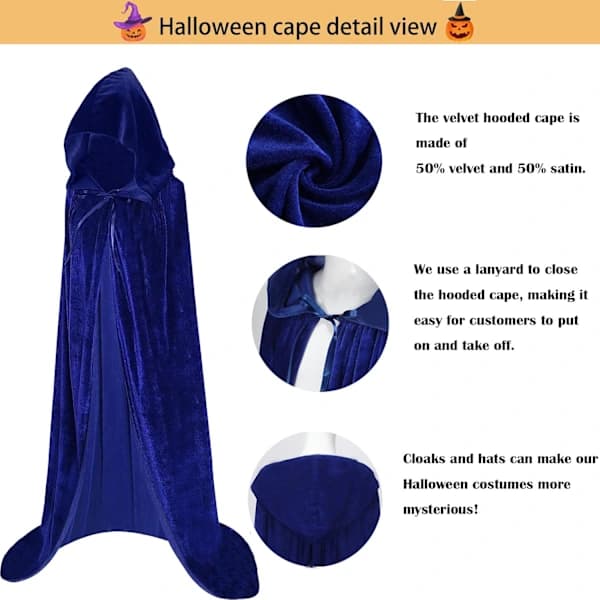 (pow yeah!) Halloween kappe med hætte Lang kappe med hætte Jul Halloween kappe Kostumer Hætte kappe Maskerade udklædning Blå
