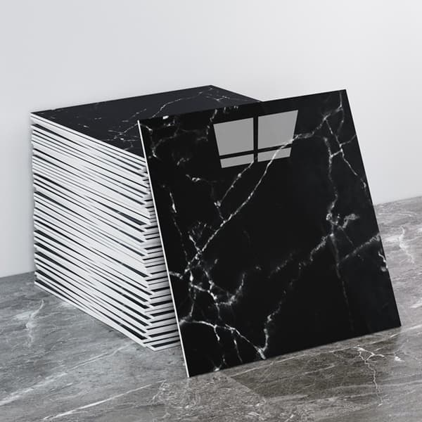Self-Adhesive Decorative Wall Decals - Black Marble Tile Design, Oil-Proof (4-pack)