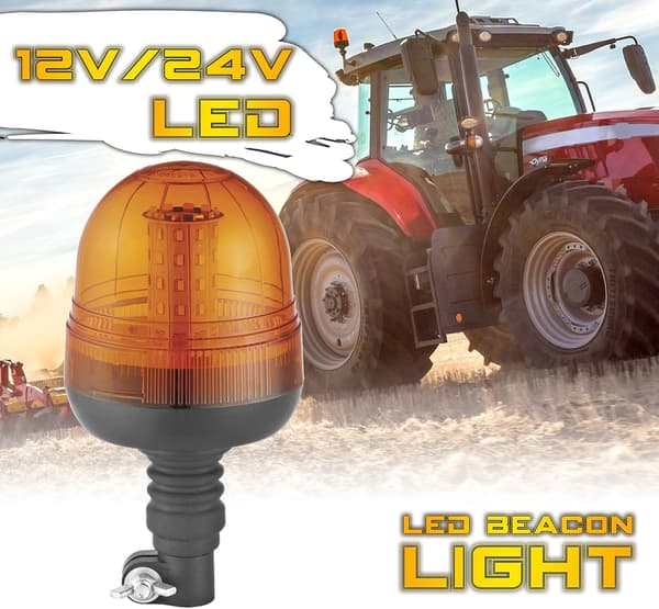 LED Rundtlys Orange Med Magnetfod, Blinkende Advarselslys