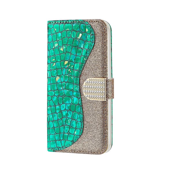 För iPhone 14 Laser Glitter Pulver Matchande Krokodiltextur Läder Telefonfodral