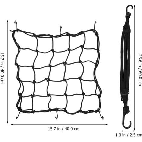 Sort nylon cykelnet til bageste sadel med elastisk strammer til bagage, stabil fastgørelse og faldsikring, til kanoer og kajakker