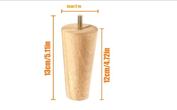 Sæt med 4 træmøbelben, 12 cm sofaben, Mid-Century sofaben til sofaer, senge, lænestole, skabe