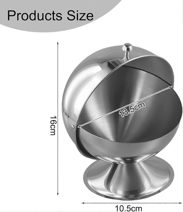 Stainless Steel Sugar Bowl with Roll-Top Lid, Globe-Shaped Salt and Spice Container for Kitchen Use (FMY)