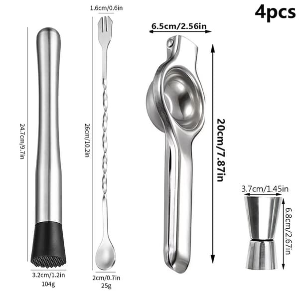 Stainless Steel Ice Maker, Double-Headed Spoon, Lemon Clip, Straight Measuring Cup