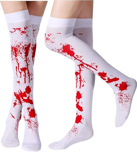Hvide blodplettede kvinder Halloween cosplay strømper, 2 høje strømper