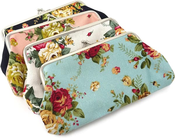 4 STK Lærred Blomster Møntpung 4 STK 19 cm