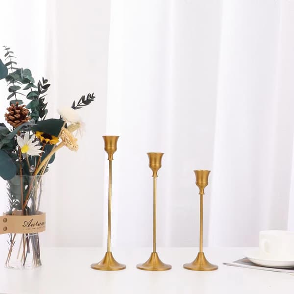 Brass Candlesticks for Candles, Candelabra for Weddings, Dining Table, Decorative Metal Candlestick