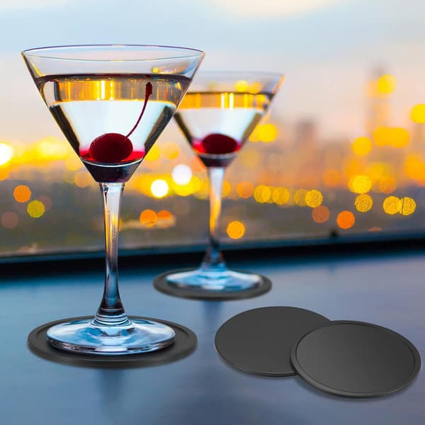 8-pack Coasters, Silicone Coasters, Drink Coasters, Black Round Coasters for Drinks, Bars, Cups, Glass Table Mats