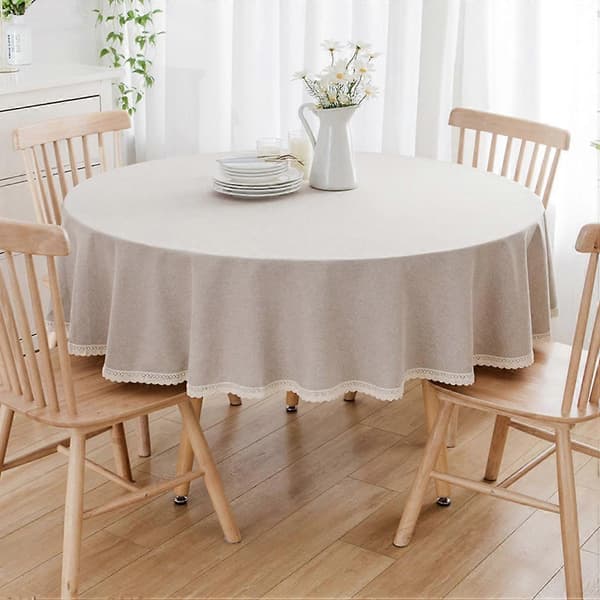 Round Cotton and Linen Tablecloth Protect and Decorate the Table Khaki Diameter 160 cm