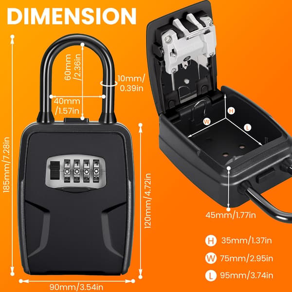 Portable Key Lock Box, Wall Mounted Box for House Key, Car Keys, 6 Keys, Weatherproof Resettable Code (Black,