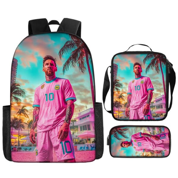 Messi-printed ryggsäck, tredelad uppsättning, tecknad ryggsäck 22 22