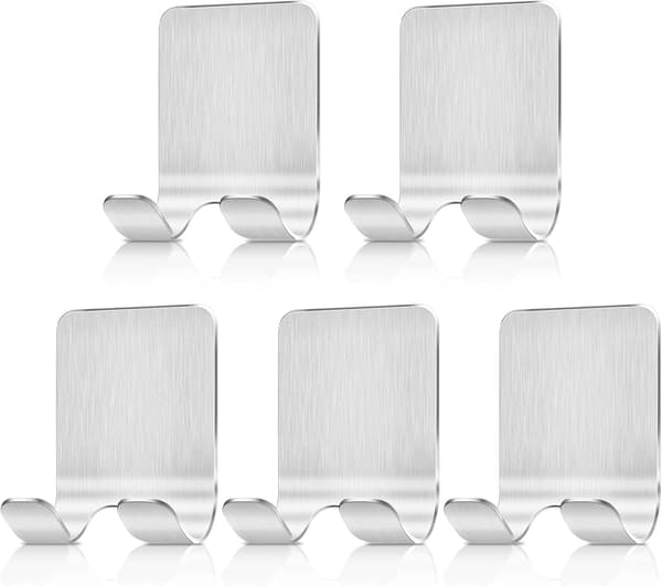 Wall-mounted shower caddy with hooks for razors and towels