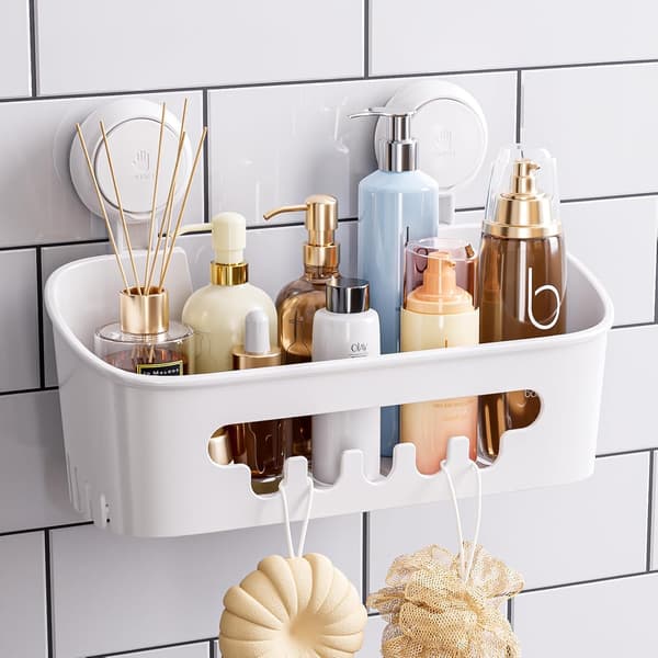 Corner Shower Shelf with Suction Cup, Robust Bathroom Shelf with Vacuum Suction Cup, Removable Storage Basket (No Drilling Required) for Shampoo
