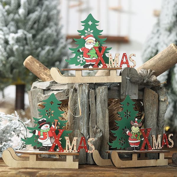 3 dele juleslædepynt, juletræsslædedekoration