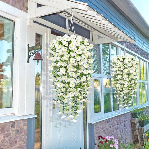 Artificial Hanging Flowers 2-pack, UV-Resistant Morning Glory Vines 75 cm White