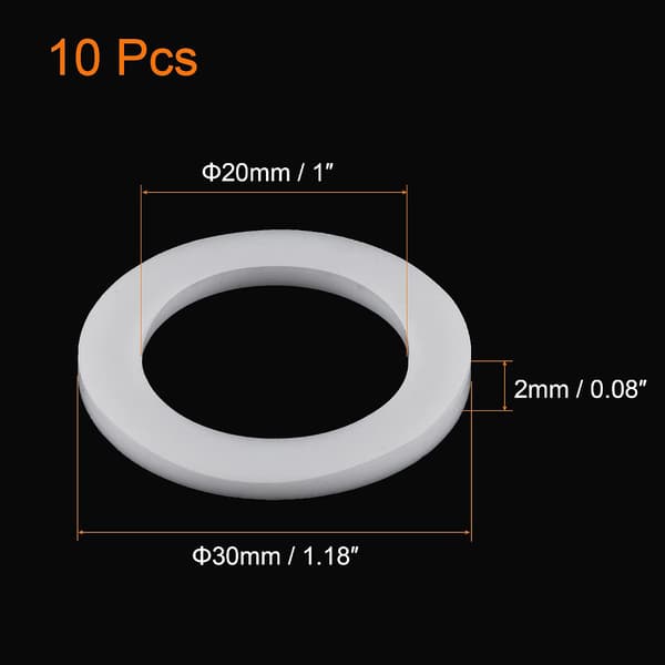 10-pack PTFE platta brickor 30x20x2mm flänspackning, vit