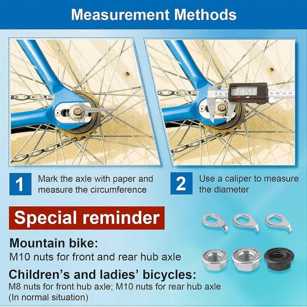 18 st Cykelhjul Axel Mutter och Cykelnav Säkerhetsbricka Kit, M8 M9.5 M10 Cykel