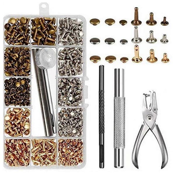 300 Set Leather Rivets Double Cap Rivets Tubular Metal Studs With Punch Pliers Fastener Setting Tool For DIY Leather Craft [DB]