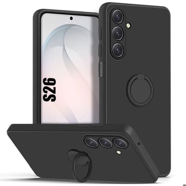Slankt flydende silikonecover til Samsung Galaxy S26 med sort ring [JUN] Sort Svart