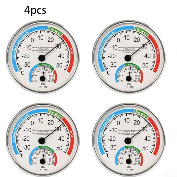 Termometer Hygrometer | Indendørs temperatur- og fugtighedsmåler Rumdiameter, analog til kontrol 130 mm hvid, 4 stk. 4pcs