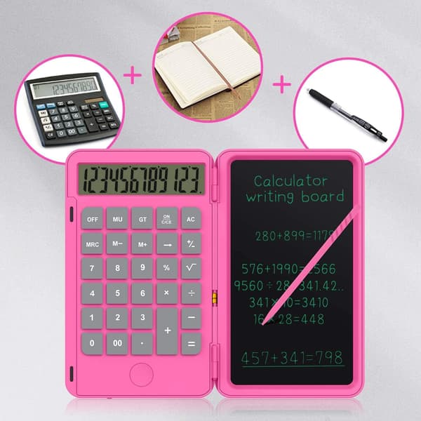 Enkel kalkulator og LCD-skrivebrett 6,5 tommer Beregn og noter (Rosa) rosa pink