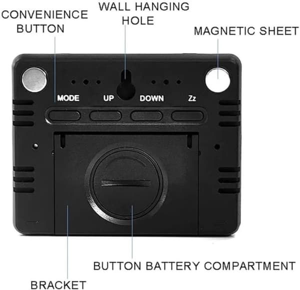 Digital hygrometertermometer med stor LCD-klockdisplay, fuktighetsmätare för sovrum, vardagsrum och kontor, 9 x 7,3 x 1,7 cm
