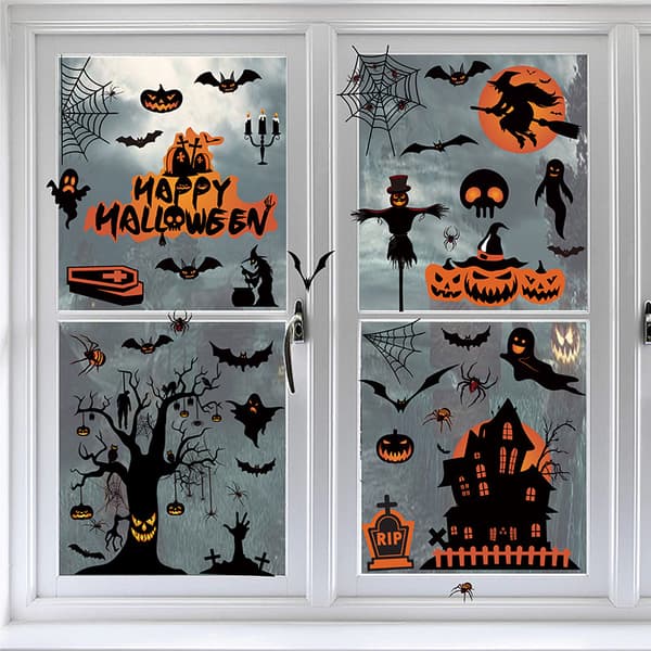 8 ark Halloween vindusdekaler, dobbeltsidige skumle avtakbare W