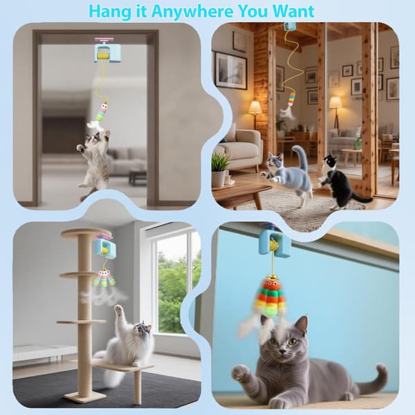 Automatic Door Hanging Cat Toy with Feathers & Bell, Self-Retracting Interactive Toy for Bored Indoor Cats & Kittens