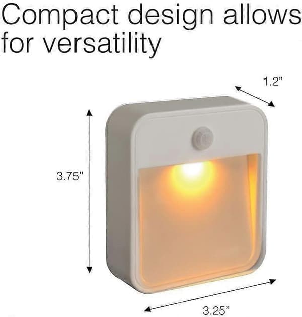 Sleep-Friendly Battery-Powered Motion Sensor LED Night Light, Stick-Anywhere with Yellow Light (1-Pack), White
